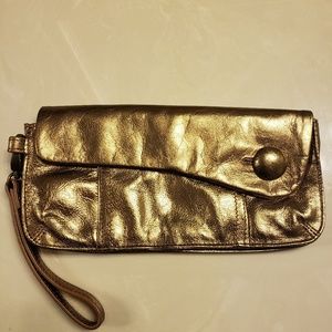 Fossil Gold metallic leather clutch/wristlet